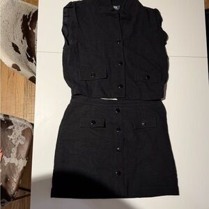 Maeve Textured Black Vest and Skirt Set